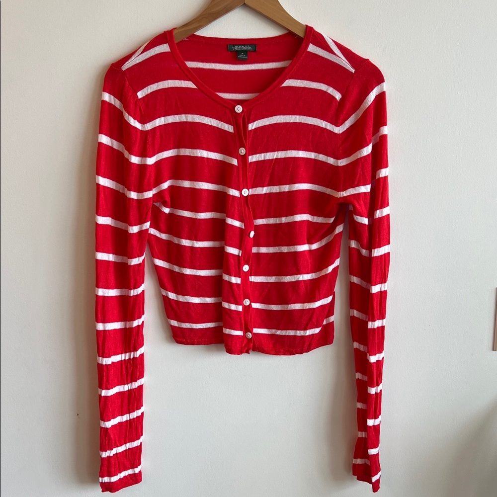 Wild Fable Red and White Striped Cardigan